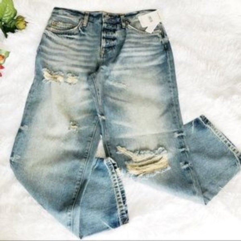 Free People Ripped Cropped Boyfriend Jeans